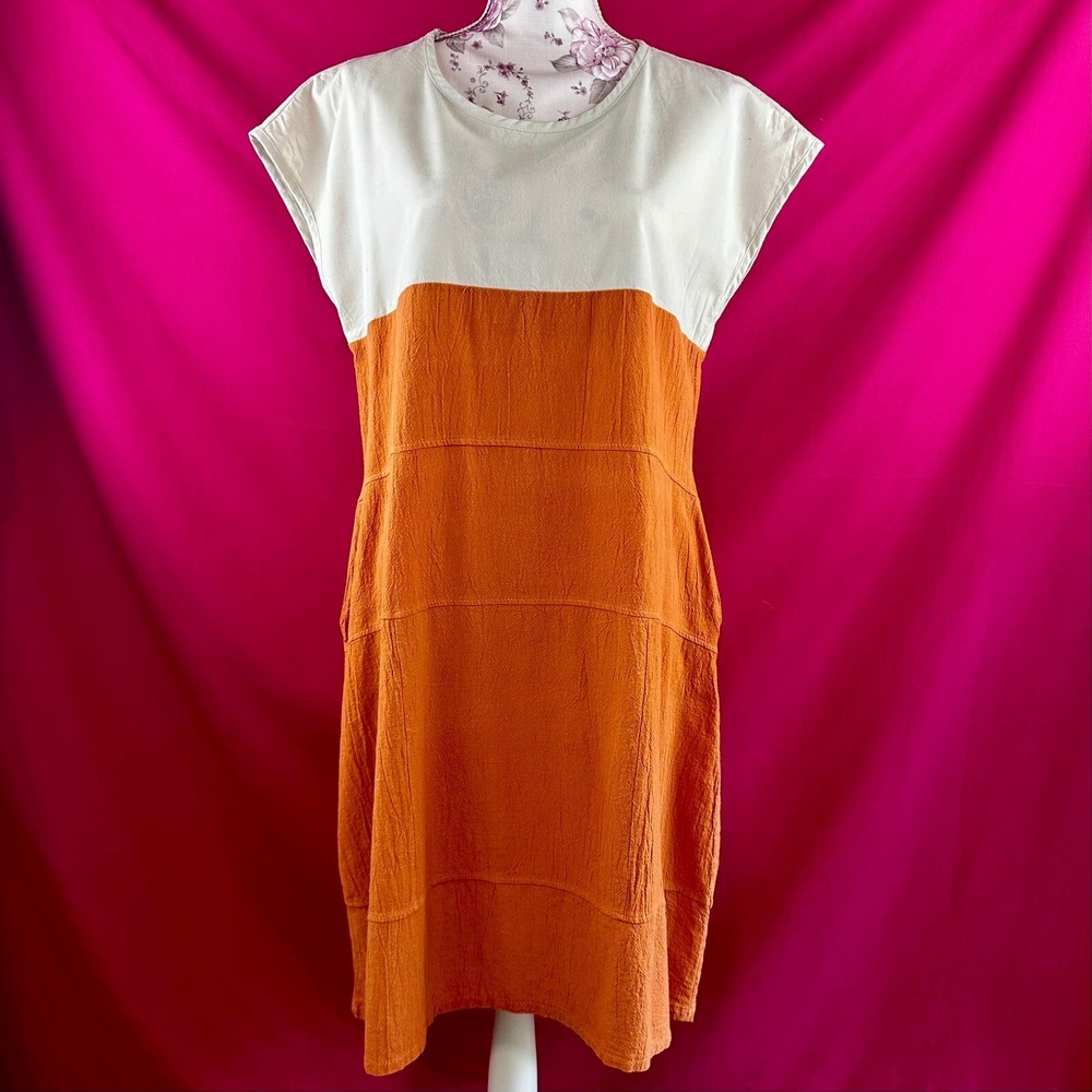 Colorblock Dress Size L | Korean Label | Cream & Burnt Orange | Minimalist Style